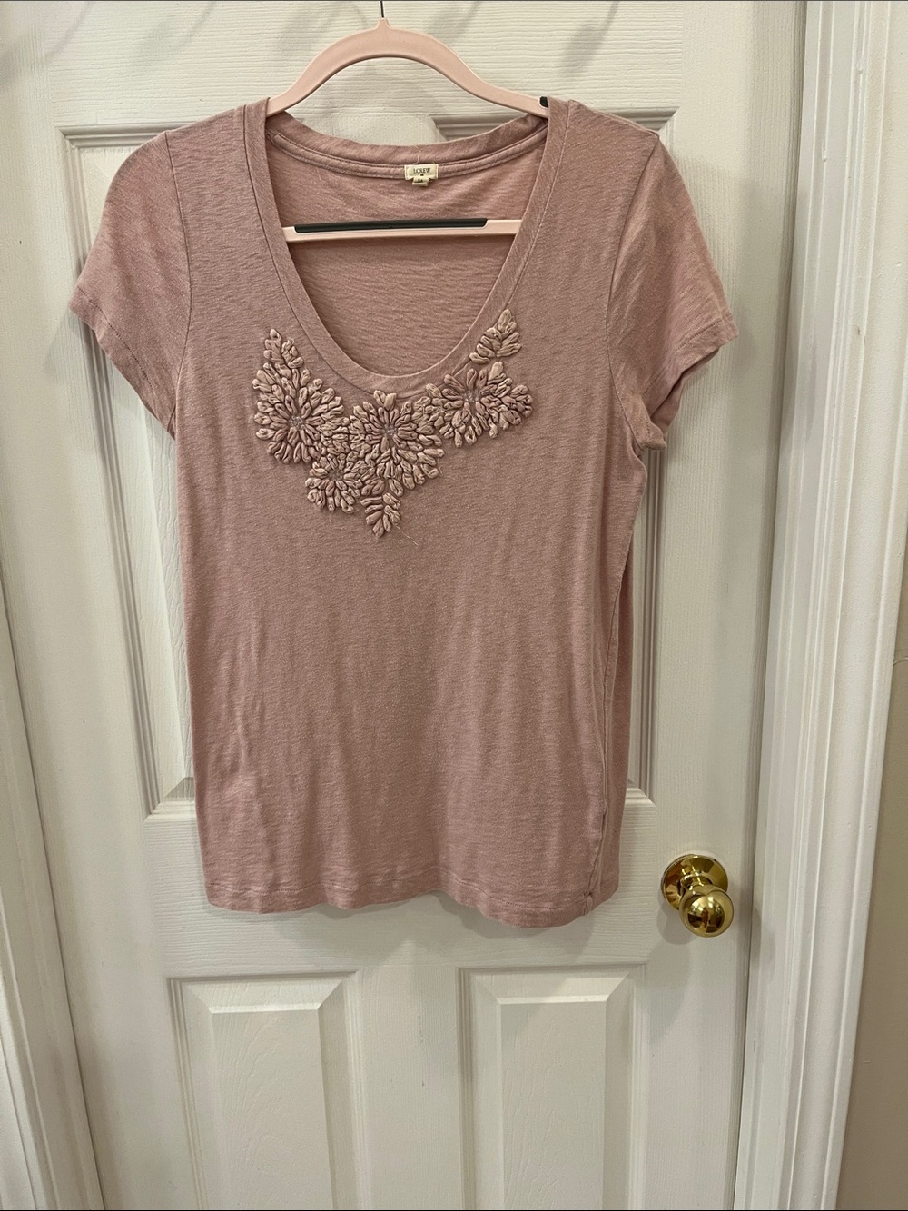 J. Crew Dusty Rose Embroidered Scoop Neck Tee